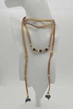 18kt Plated Leather Lariat (Wrap) Necklace with Lava Fresh Water Pearls and Onyx