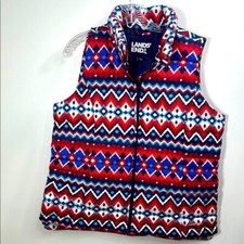 Lands End 600 Down Fill Vest Red Blue Pattern size large 14-16 . NWT.