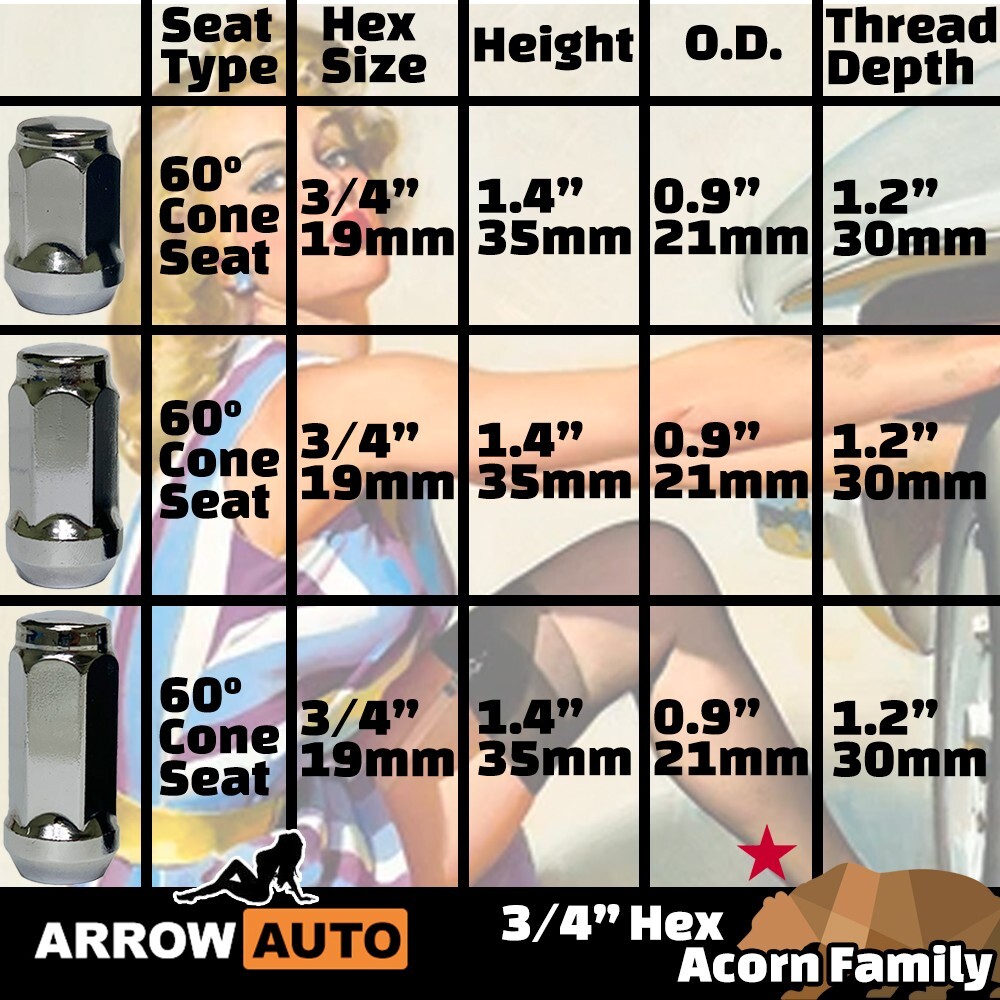 24) Chrome M14x1.5 1.9" Tall Lug Nuts Long Bulge Acorn For Ford Chevy Silverado