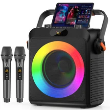 JYX Karaoke Machine with 2PCS Microphone,Wireless Bluetooth 5.0 Speaker For XMAS