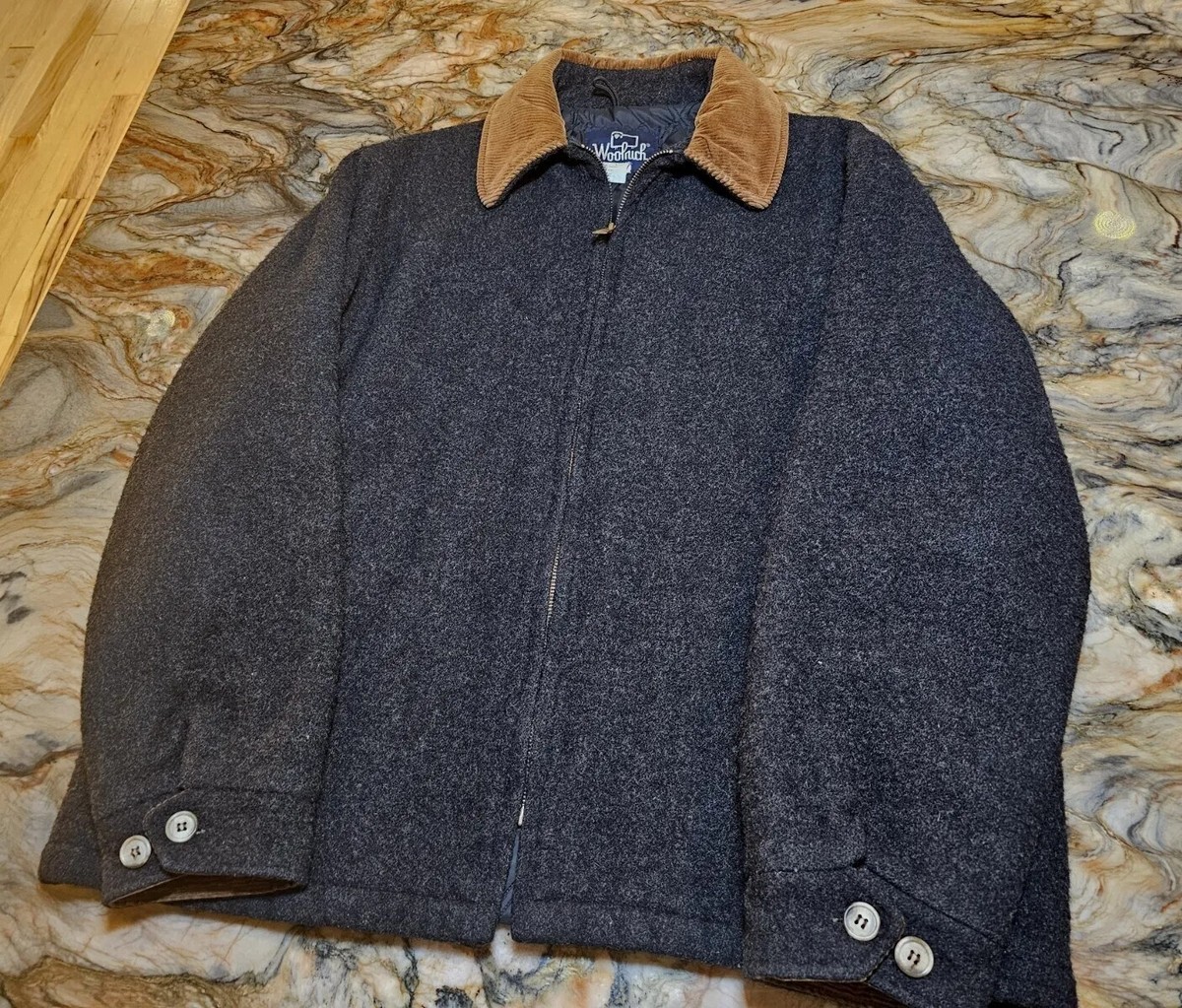 Vtg Woolrich Bomber Jacket Corduroy Collar 60s 70s USA Wool Coat