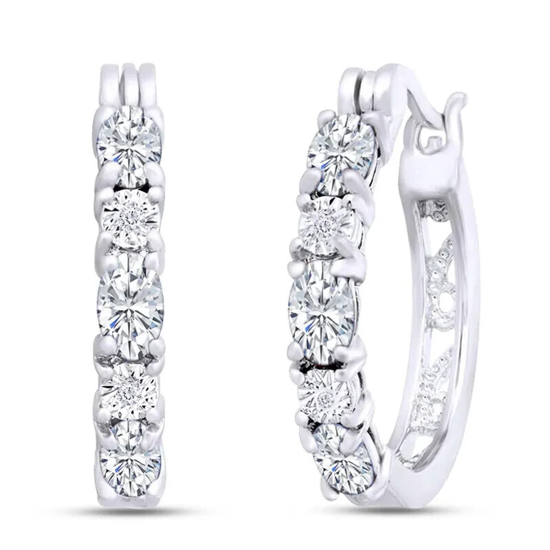 Hoop Earrings Oval & Round Simulated Diamond 14K White Gold Plated-image