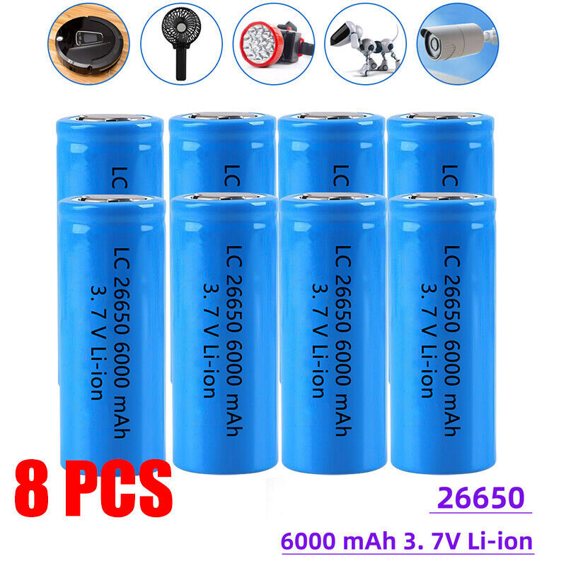 26650 Battery 6000mAh 3.7V Rechargeable Cell Batteries For Flashlight