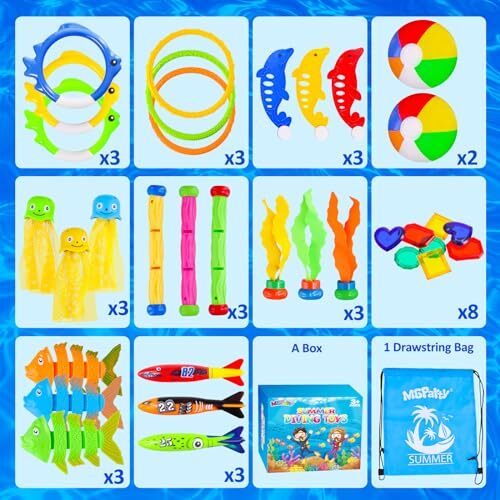 HAPPY FINDING 35-Piece Diving Toy Set For Pool - Swimming Training Toys, Rings & Sticks For Kids Summer Fun 11 thumbnail image