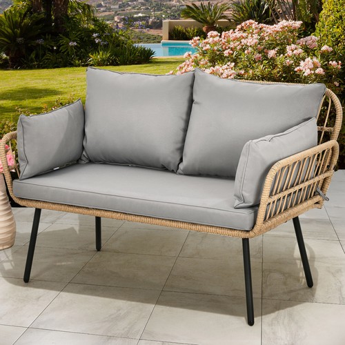 Patio Loveseat All-Weather Wicker Rattan 2 Seater Sofa with Cushions & Pillows