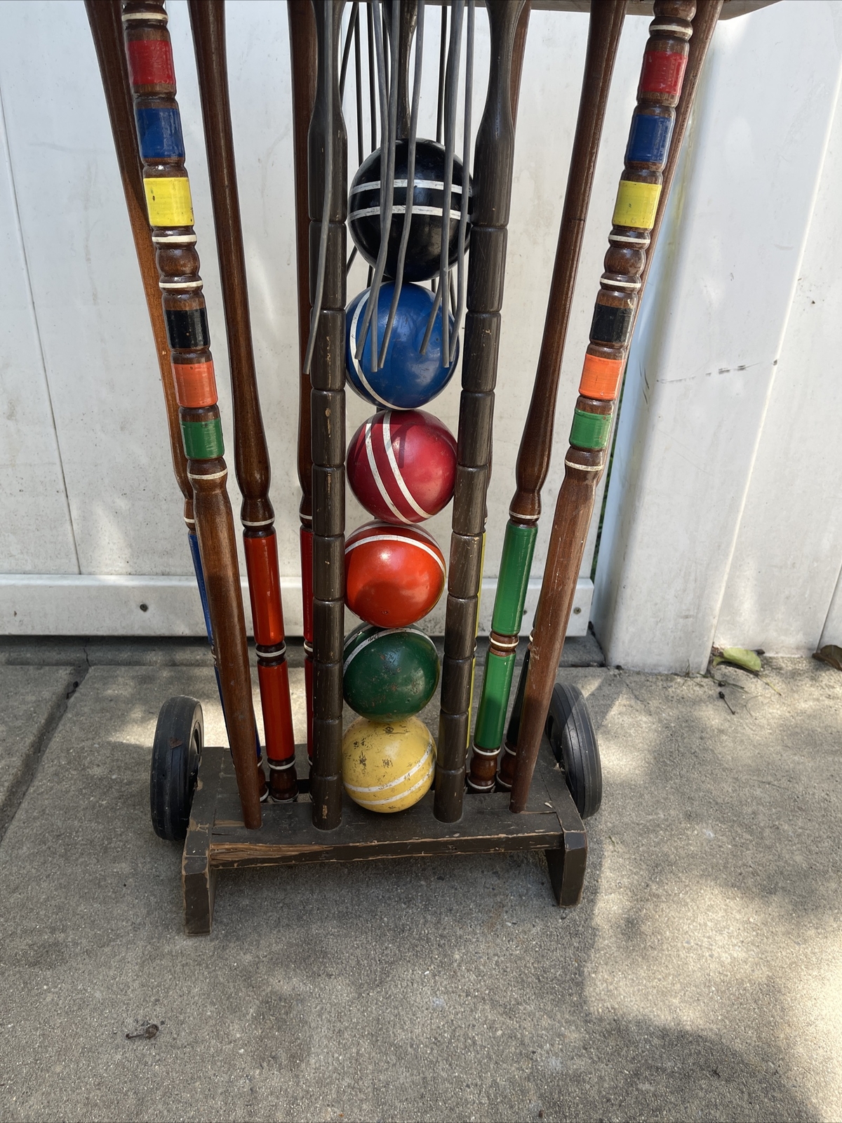 Croquet Set with Rolling Stand 6 Player Complete Vintage Lawn Yard Game