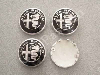 4 ALFA ROMEO JULIETTA 159 BRERA ORIGINAL BLACK LOGO ALLOY WHEELS HUBCOVER