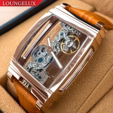 Mens Rose Gold Bridge Manual Mechanical Watch - Orange Leather DIASTERIA 1688