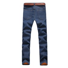 Mens Denim Pants Jeans Fleece Lined Straight Trousers Thick Winter Casual Warm