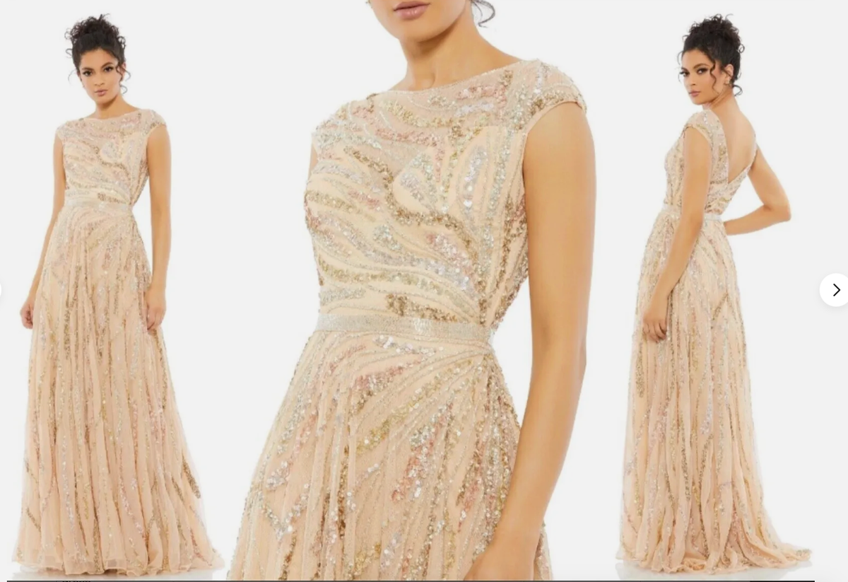 【MAC DUGGAL】ロングドレス ベージュ 花柄 マーメイド ビスチェ MAC DUGGAL 5445 CAP SLEEVE EMBELLISHED EVENING BEIGE MULTI