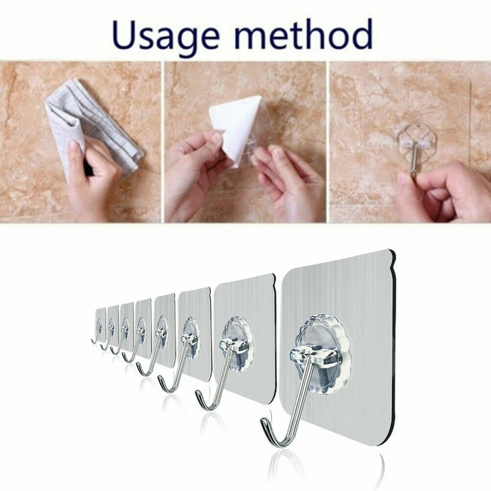 12Pcs Removable Self Adhesive Hooks Wall Door Plastic Strong Sticky Hook  Holder