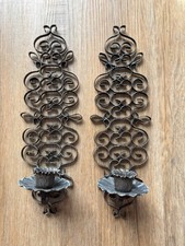 Coppia di applique da parete vintage in ferro battuto nero stile revival spagnolo