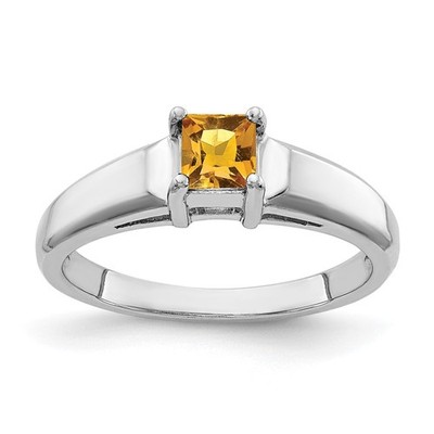 14k White Gold 4mm Princess-Cut Citrine Ring Size 6 Gift for Women