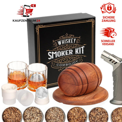 Whiskey Smoker Kit mit 6 Geschmacksrichtungen Holzchips, 2 Gläsern, 2 Eisformen