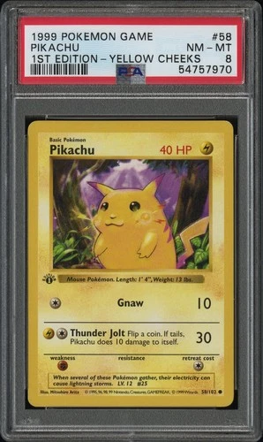 1999 POKEMON GAME 1ST EDITION PIKACHU #58 YELLOW CHEEKS PSA 8