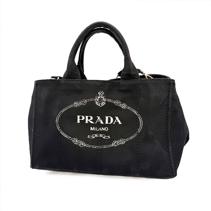 PRADA Canapa Tote Bag Large Logo Canvas Black Free  i0606aq002190 Used Vintage B