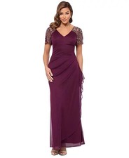 Xscape Neo Wine Burgundy Beaded Sleeve Ruched Column Gown Size 20W $208