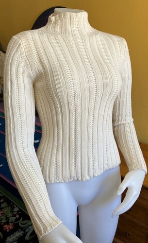 Women's Ann Taylor Merino Wool Pullover Sweater-Ivory-Ribbed-XS-Gently Used