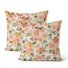 Pack of 2 Floral Throw Pillow Covers 18"x18" - Watercolor Pink Green Floral