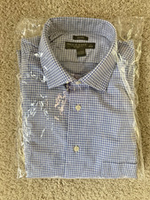 Pronto Uomo Executive Fit Dress Shirt Mens 17.5 34/35 Blue Check Made Egypt