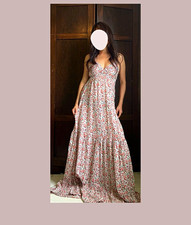 Stunning Floral Maxi Dress Boho Dress Strappy Sleeveless Cream/Orange/Black S