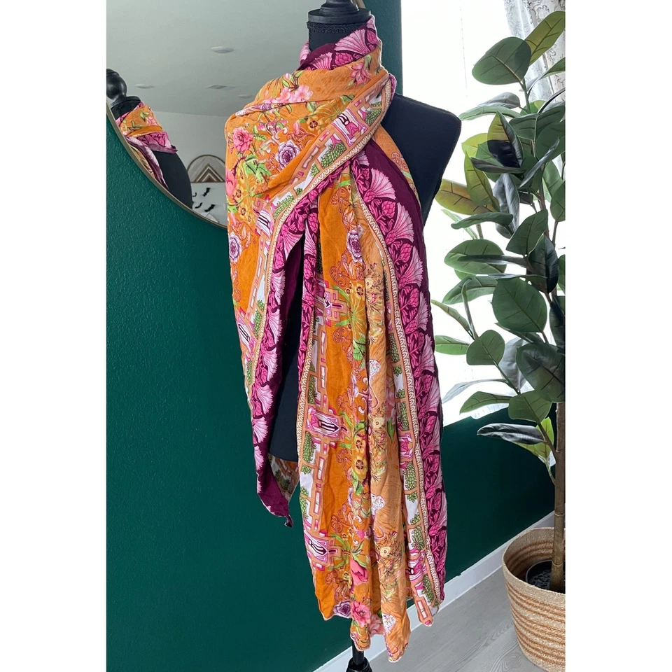 Bufanda tapiz floral sedoso boho ecléctica artística vintage maximalista chal envolvente Foto 3 de 4