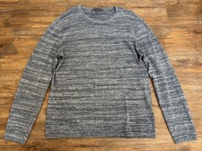 John Varvatos Erik Sweater Textured Knit Linen Cotton Blend Crewneck Blue Mens L