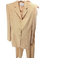 Evan-Picone Womens Vintage 100 Silk Herringbone Pant Suit Tan Brown Sz 12