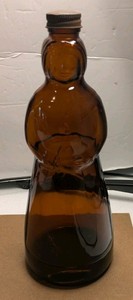 Mrs BUTTERWORTH AMBER COLORED SYRUP Glass BOTTLE with Metal Cap 10"