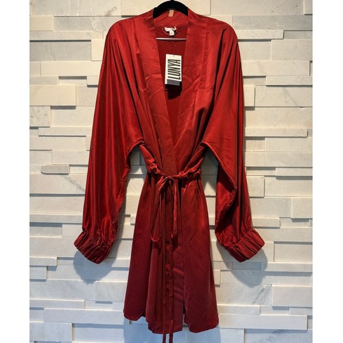 LUNYA NWT 100% Washable Mulberry Silk Short Robe Ltd Ed Morana Crimson Red 1X