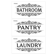 3 Pcs Laundry Room Vinyl Wall Stickers Pantry Bathroom Decal, White