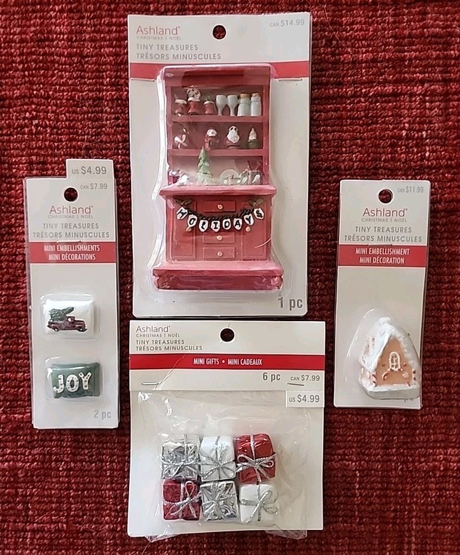 Set of 4 Ashland Tiny Christmas Treasures Cupboard, House, Gifts, Joy, Truck NIP