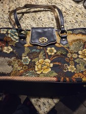 Isabella Fiore  Black and Gold Bag with Vintage Tapestry Design and beading