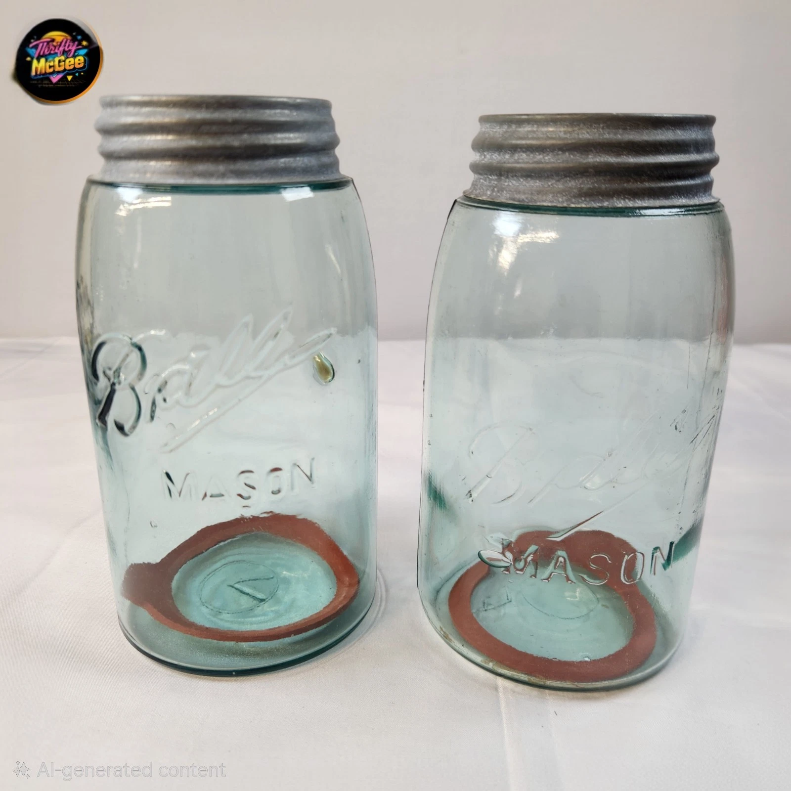 Vintage 1900s Ball Handblown Glass Jars With Zinc Lids And Original Seals