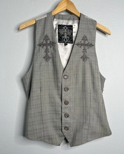 Roar Vest Mens M Gray Button Up Embroidered Cross - product listing photo