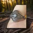 Estate AVON Vintage 925 Sterling Silver Filigree Ring with Clear Stone Cz