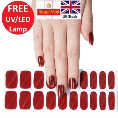 Semi Cured Gel Nail Wraps | Red Cat Eye UV Nails | 20 Gel Sticker + UV LED Lampe