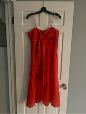 NWT Farm Rio Red Bow Linen Scalloped Midi Dress