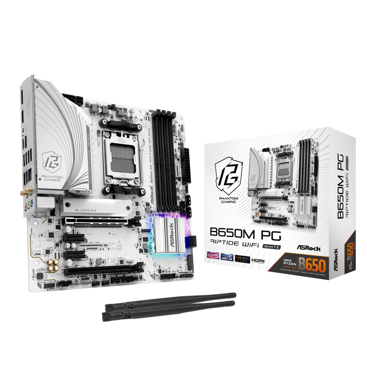 ASRock B650M PG RIPTIDE WIFI White AM5 Micro-ATX Motherboard, DDR5