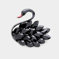 2PCs Crystal Swan Brooch Set Black  Silver Bird Pin Wedding Statement Gift