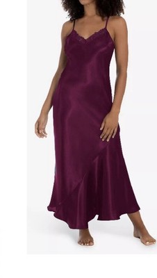 Slip Dress Linea Donatella Charmeuse Satin Nightgown Maxi  Magenta Sz L NWOT