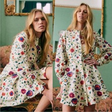 Sezane Alizia Dress in Multicolour Embroidered Flowers 40 Sz 8