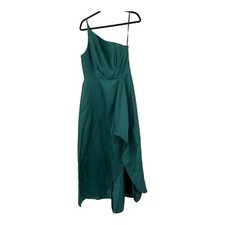 Alfred Sung Dress D831 One Shoulder satin gown green size 10