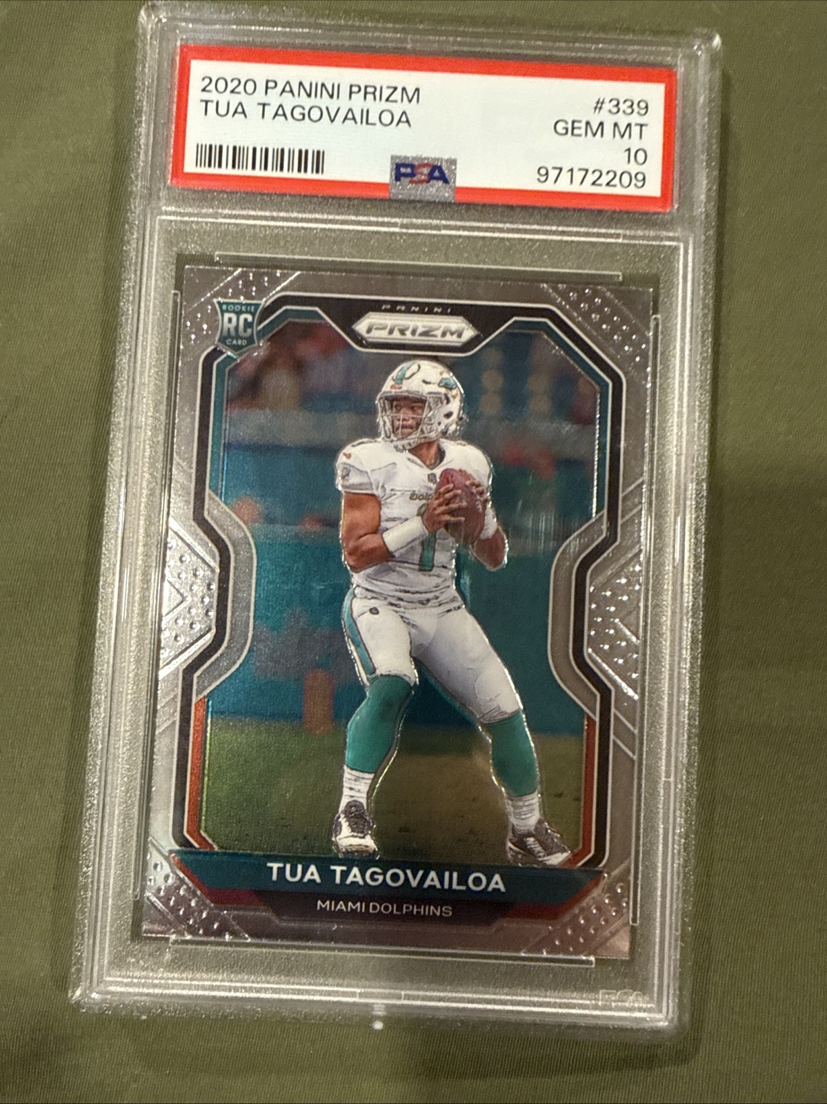 2020 Panini Prizm Football Rookie Tua Tagovailoa #339 PSA 10 Miami Dolphins Card