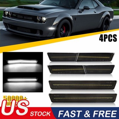 For Dodge Challenger Widebody 2018-22 Smoked Bumper Side Marker White LED Lights