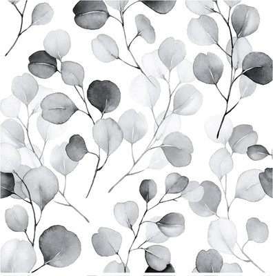 Peel and Stick Wallpaper Black/Grey/White Eucalyptus Leaf Floral Wall Mural Home