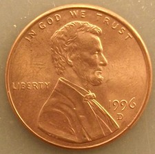 1996 D Lincoln Memorial Cent Uncirculated BU Coin with FREE SHIPPING !!!