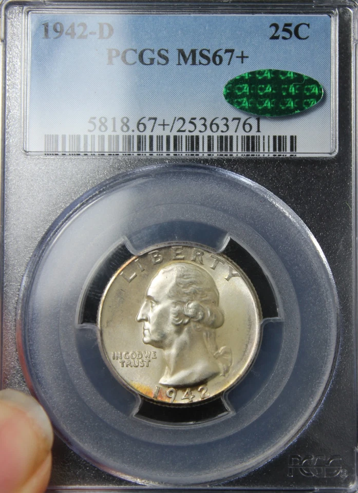 1942-D MS67+ Washington Quarter, CAC, PCGS 25363761 - Image 3 of 4