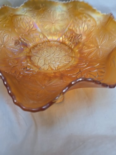 Vintage Fenton Water Lily Large Ball Footed Ruffled Bowl Glass 10" Marigold - Picture 8 of 11
