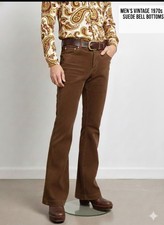 Vintage 1970 Brown Suede Leather Paisley Lined Bell Bottom Pants